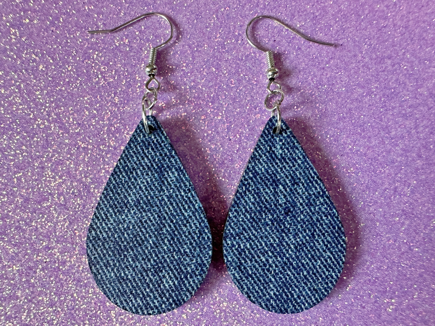 Blue Denim Earrings: Faux Jean Fabric, Laser Cut Acrylic Jeans, Fashion, Clothes, Pants, Novelty Earrings, Best Gifts for Her/Him/Them