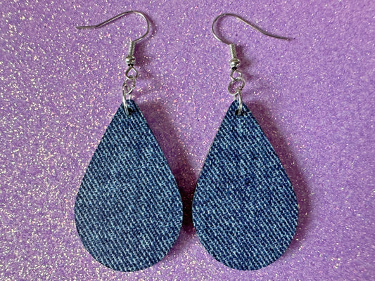 Blue Denim Earrings: Faux Jean Fabric, Laser Cut Acrylic Jeans, Fashion, Clothes, Pants, Novelty Earrings, Best Gifts for Her/Him/Them