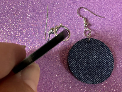 Blue Denim Earrings: Faux Jean Fabric, Laser Cut Acrylic Jeans, Fashion, Clothes, Pants, Novelty Earrings, Best Gifts for Her/Him/Them