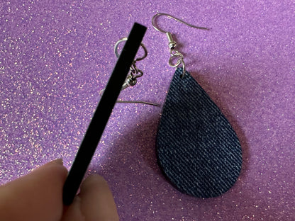 Blue Denim Earrings: Faux Jean Fabric, Laser Cut Acrylic Jeans, Fashion, Clothes, Pants, Novelty Earrings, Best Gifts for Her/Him/Them