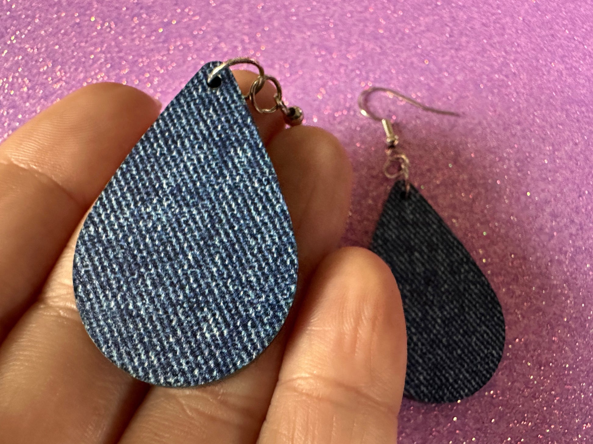Blue Denim Earrings: Faux Jean Fabric, Laser Cut Acrylic Jeans, Fashion, Clothes, Pants, Novelty Earrings, Best Gifts for Her/Him/Them