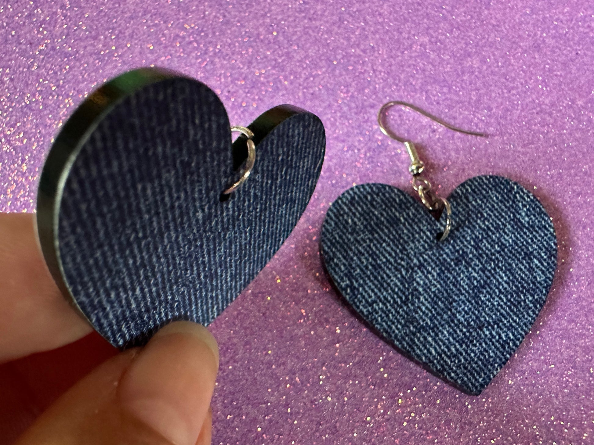 Blue Denim Earrings: Faux Jean Fabric, Laser Cut Acrylic Jeans, Fashion, Clothes, Pants, Novelty Earrings, Best Gifts for Her/Him/Them