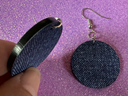 Blue Denim Earrings: Faux Jean Fabric, Laser Cut Acrylic Jeans, Fashion, Clothes, Pants, Novelty Earrings, Best Gifts for Her/Him/Them