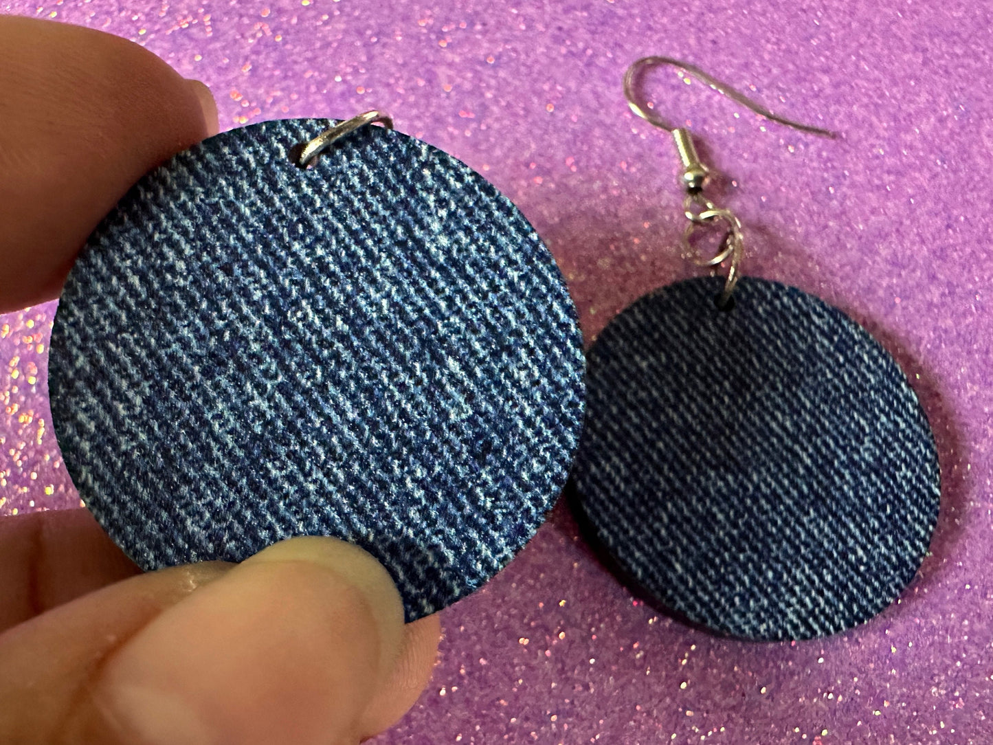 Blue Denim Earrings: Faux Jean Fabric, Laser Cut Acrylic Jeans, Fashion, Clothes, Pants, Novelty Earrings, Best Gifts for Her/Him/Them