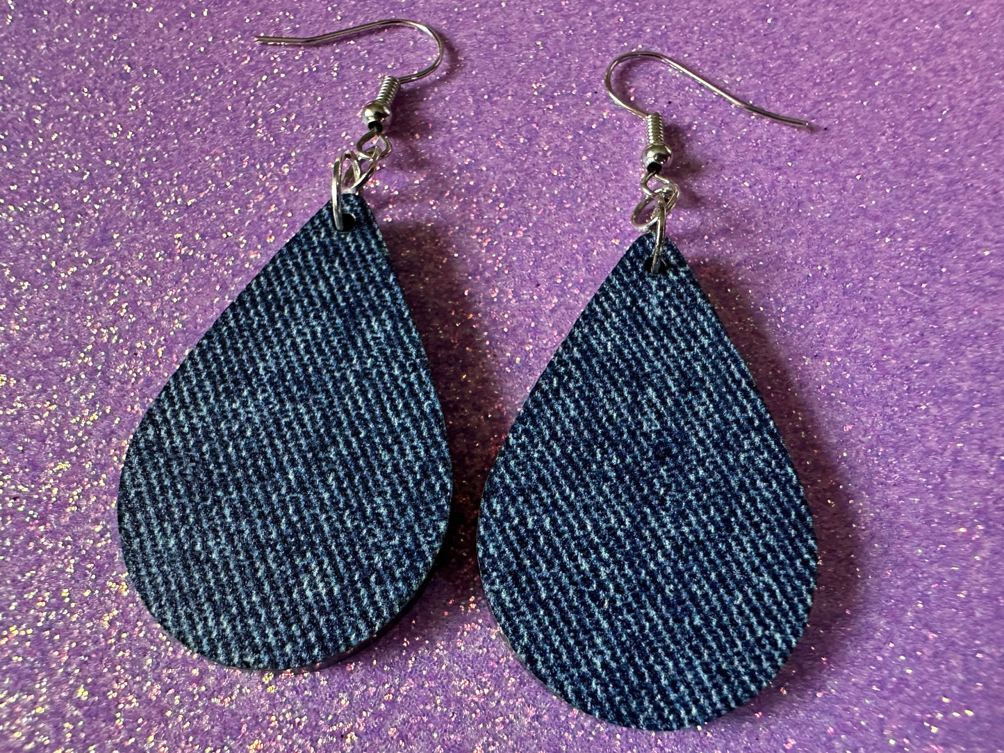 Blue Denim Earrings: Faux Jean Fabric, Laser Cut Acrylic Jeans, Fashion, Clothes, Pants, Novelty Earrings, Best Gifts for Her/Him/Them