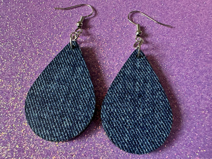 Blue Denim Earrings: Faux Jean Fabric, Laser Cut Acrylic Jeans, Fashion, Clothes, Pants, Novelty Earrings, Best Gifts for Her/Him/Them