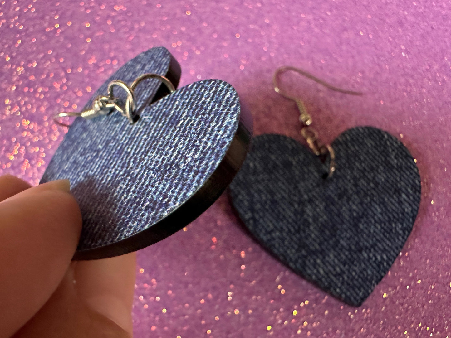 Blue Denim Earrings: Faux Jean Fabric, Laser Cut Acrylic Jeans, Fashion, Clothes, Pants, Novelty Earrings, Best Gifts for Her/Him/Them