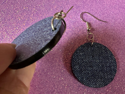 Blue Denim Earrings: Faux Jean Fabric, Laser Cut Acrylic Jeans, Fashion, Clothes, Pants, Novelty Earrings, Best Gifts for Her/Him/Them