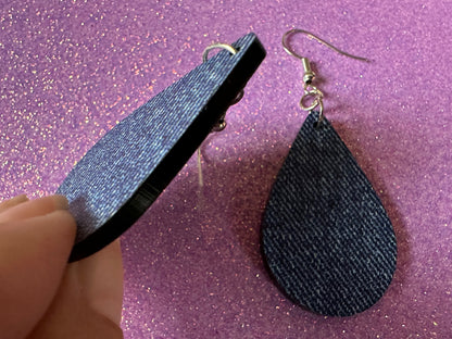 Blue Denim Earrings: Faux Jean Fabric, Laser Cut Acrylic Jeans, Fashion, Clothes, Pants, Novelty Earrings, Best Gifts for Her/Him/Them