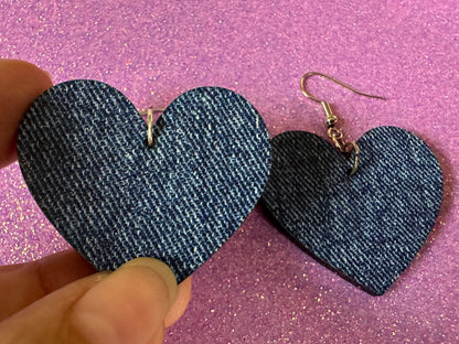 Blue Denim Earrings: Faux Jean Fabric, Laser Cut Acrylic Jeans, Fashion, Clothes, Pants, Novelty Earrings, Best Gifts for Her/Him/Them