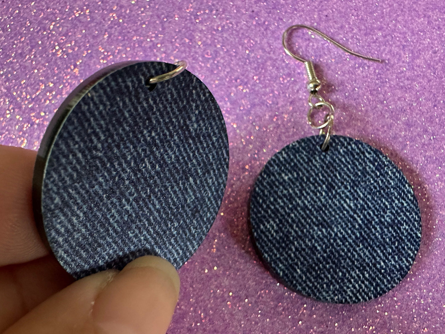 Blue Denim Earrings: Faux Jean Fabric, Laser Cut Acrylic Jeans, Fashion, Clothes, Pants, Novelty Earrings, Best Gifts for Her/Him/Them