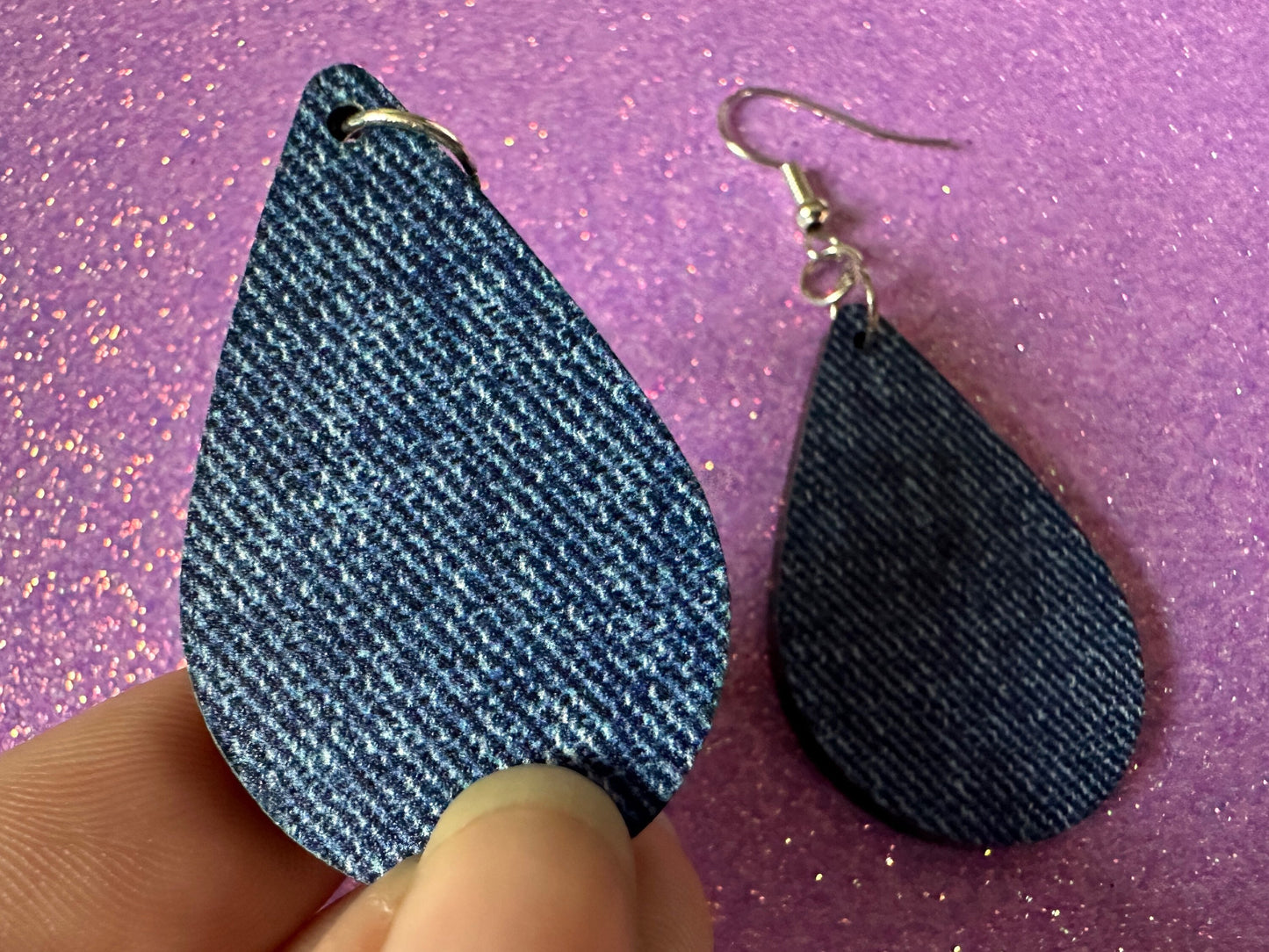 Blue Denim Earrings: Faux Jean Fabric, Laser Cut Acrylic Jeans, Fashion, Clothes, Pants, Novelty Earrings, Best Gifts for Her/Him/Them