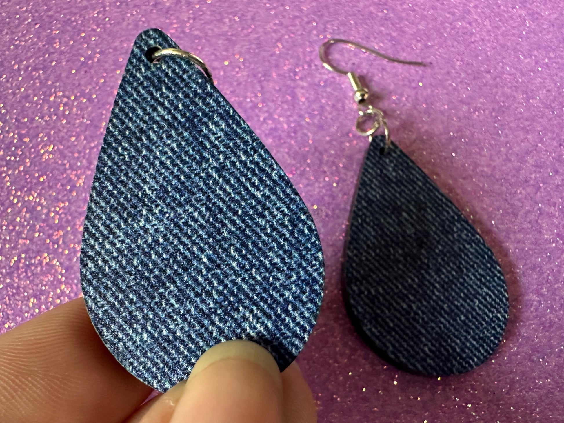 Blue Denim Earrings: Faux Jean Fabric, Laser Cut Acrylic Jeans, Fashion, Clothes, Pants, Novelty Earrings, Best Gifts for Her/Him/Them