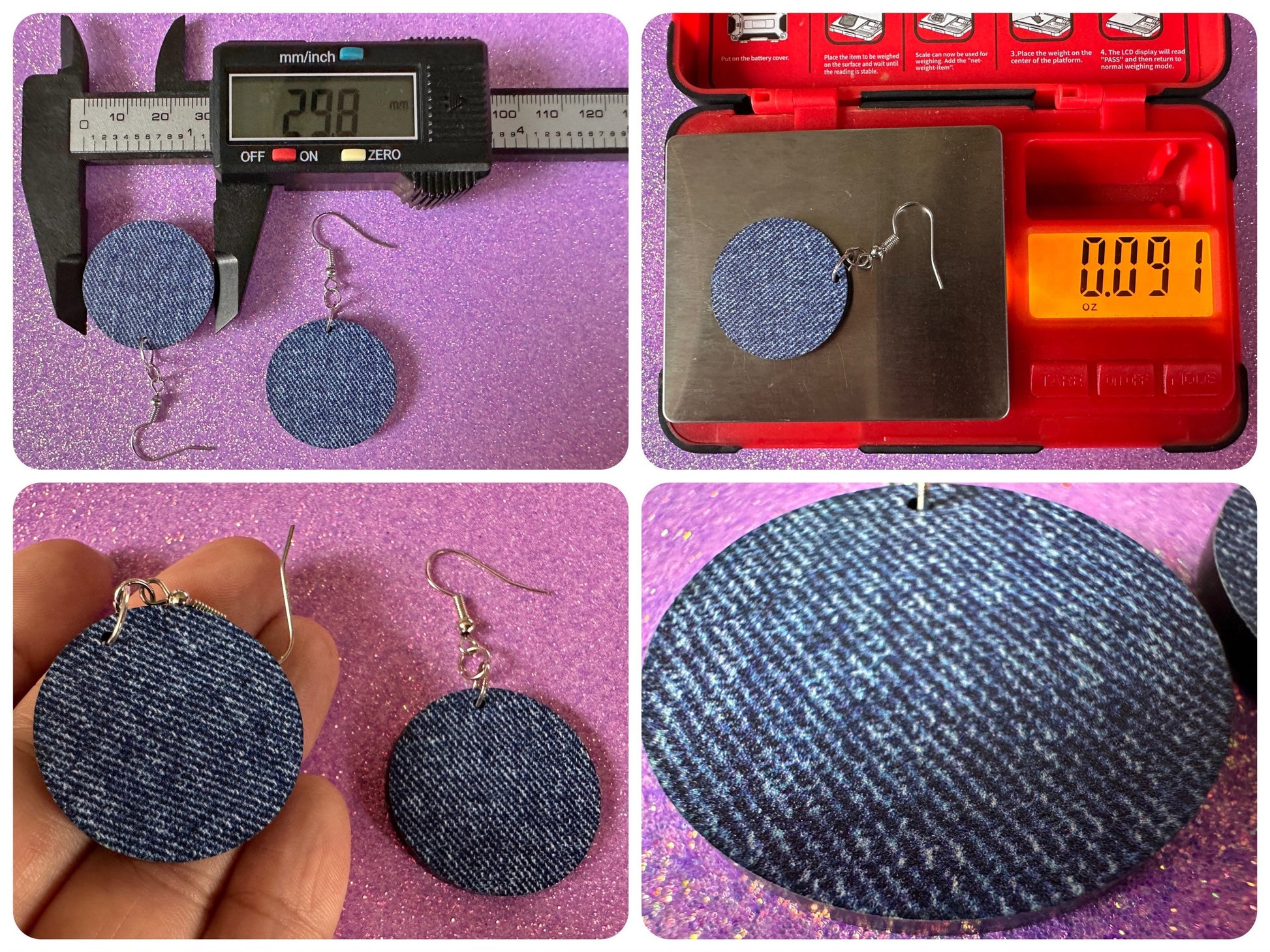 Blue Denim Earrings: Faux Jean Fabric, Laser Cut Acrylic Jeans, Fashion, Clothes, Pants, Novelty Earrings, Best Gifts for Her/Him/Them