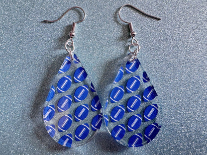 Blue Football Earrings: Laser Cut Acrylic Football Balls, American Football, Sports, NFL, Tailgate, Team, Sport, Best Gifts for Her/Him/Them
