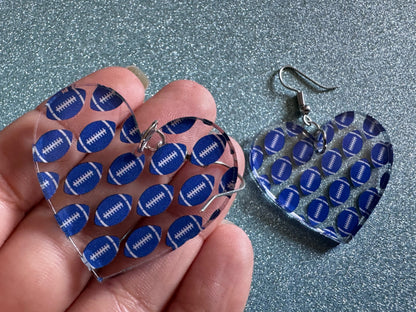 Blue Football Earrings: Laser Cut Acrylic Football Balls, American Football, Sports, NFL, Tailgate, Team, Sport, Best Gifts for Her/Him/Them