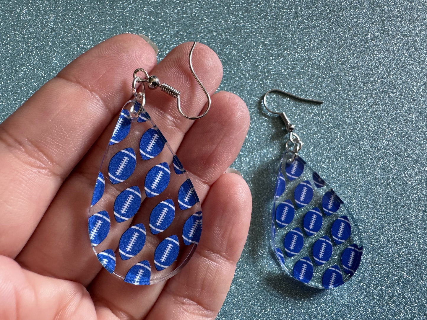 Blue Football Earrings: Laser Cut Acrylic Football Balls, American Football, Sports, NFL, Tailgate, Team, Sport, Best Gifts for Her/Him/Them