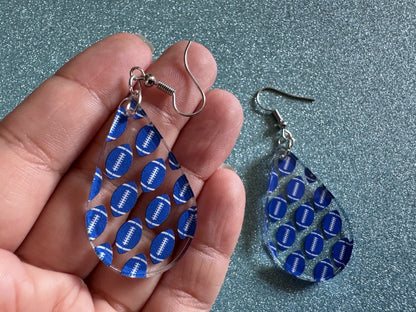 Blue Football Earrings: Laser Cut Acrylic Football Balls, American Football, Sports, NFL, Tailgate, Team, Sport, Best Gifts for Her/Him/Them