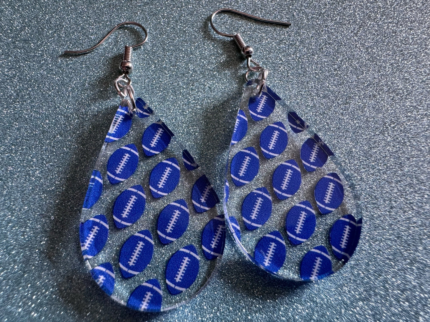 Blue Football Earrings: Laser Cut Acrylic Football Balls, American Football, Sports, NFL, Tailgate, Team, Sport, Best Gifts for Her/Him/Them