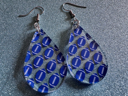 Blue Football Earrings: Laser Cut Acrylic Football Balls, American Football, Sports, NFL, Tailgate, Team, Sport, Best Gifts for Her/Him/Them