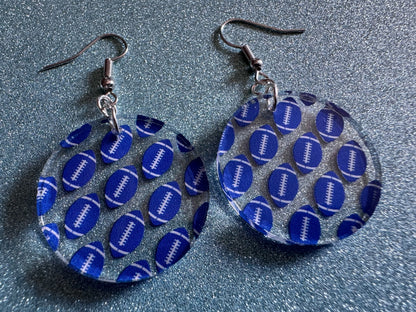 Blue Football Earrings: Laser Cut Acrylic Football Balls, American Football, Sports, NFL, Tailgate, Team, Sport, Best Gifts for Her/Him/Them