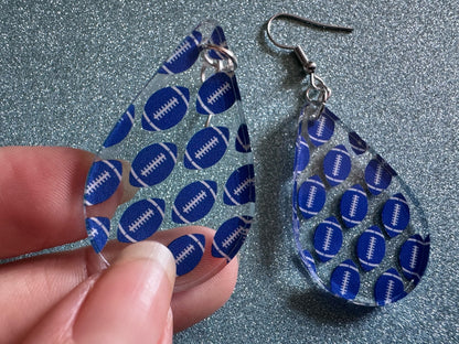 Blue Football Earrings: Laser Cut Acrylic Football Balls, American Football, Sports, NFL, Tailgate, Team, Sport, Best Gifts for Her/Him/Them