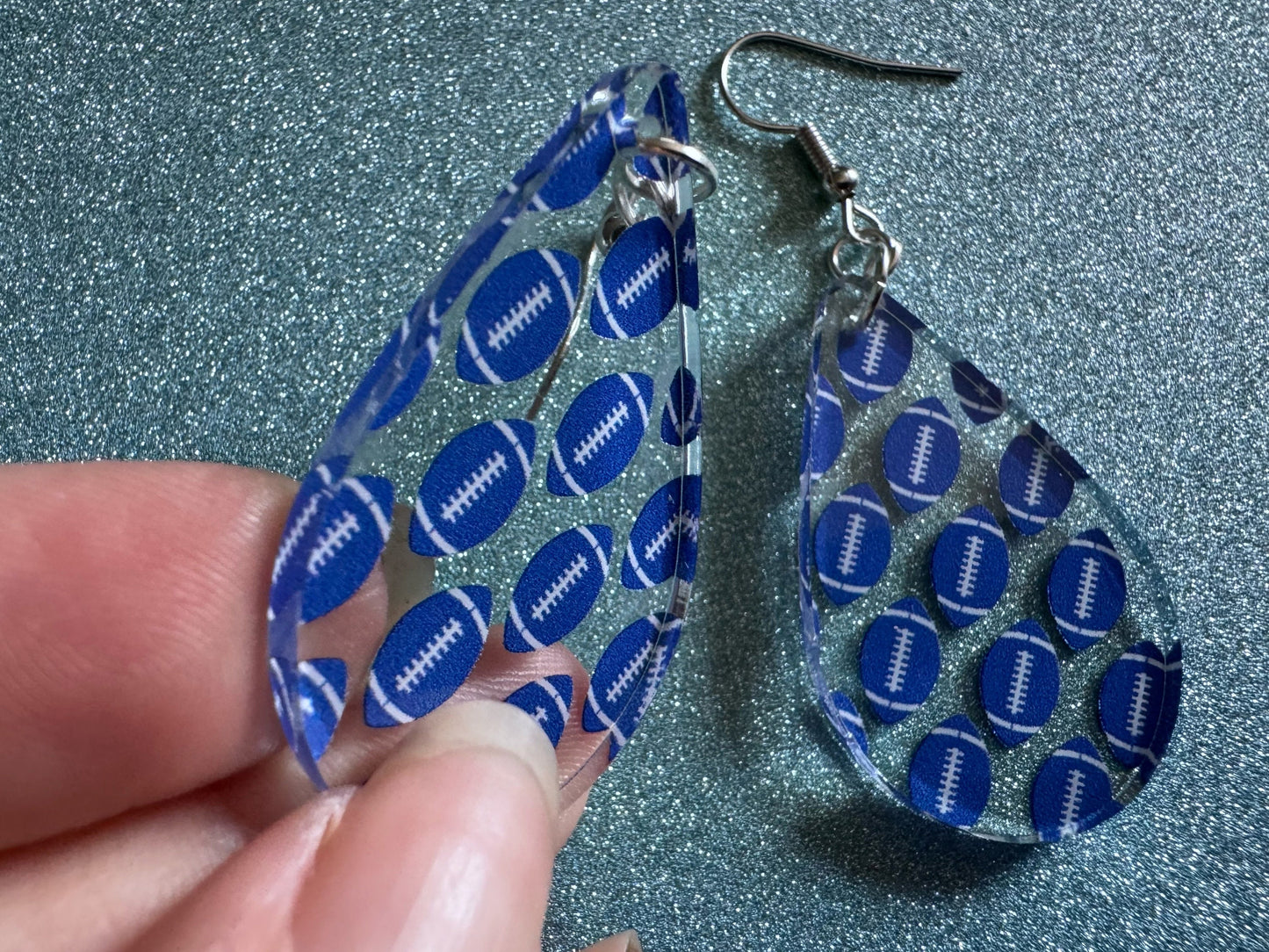 Blue Football Earrings: Laser Cut Acrylic Football Balls, American Football, Sports, NFL, Tailgate, Team, Sport, Best Gifts for Her/Him/Them