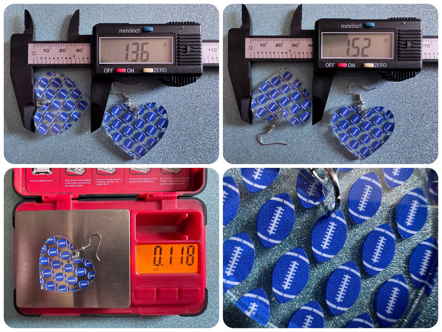 Blue Football Earrings: Laser Cut Acrylic Football Balls, American Football, Sports, NFL, Tailgate, Team, Sport, Best Gifts for Her/Him/Them