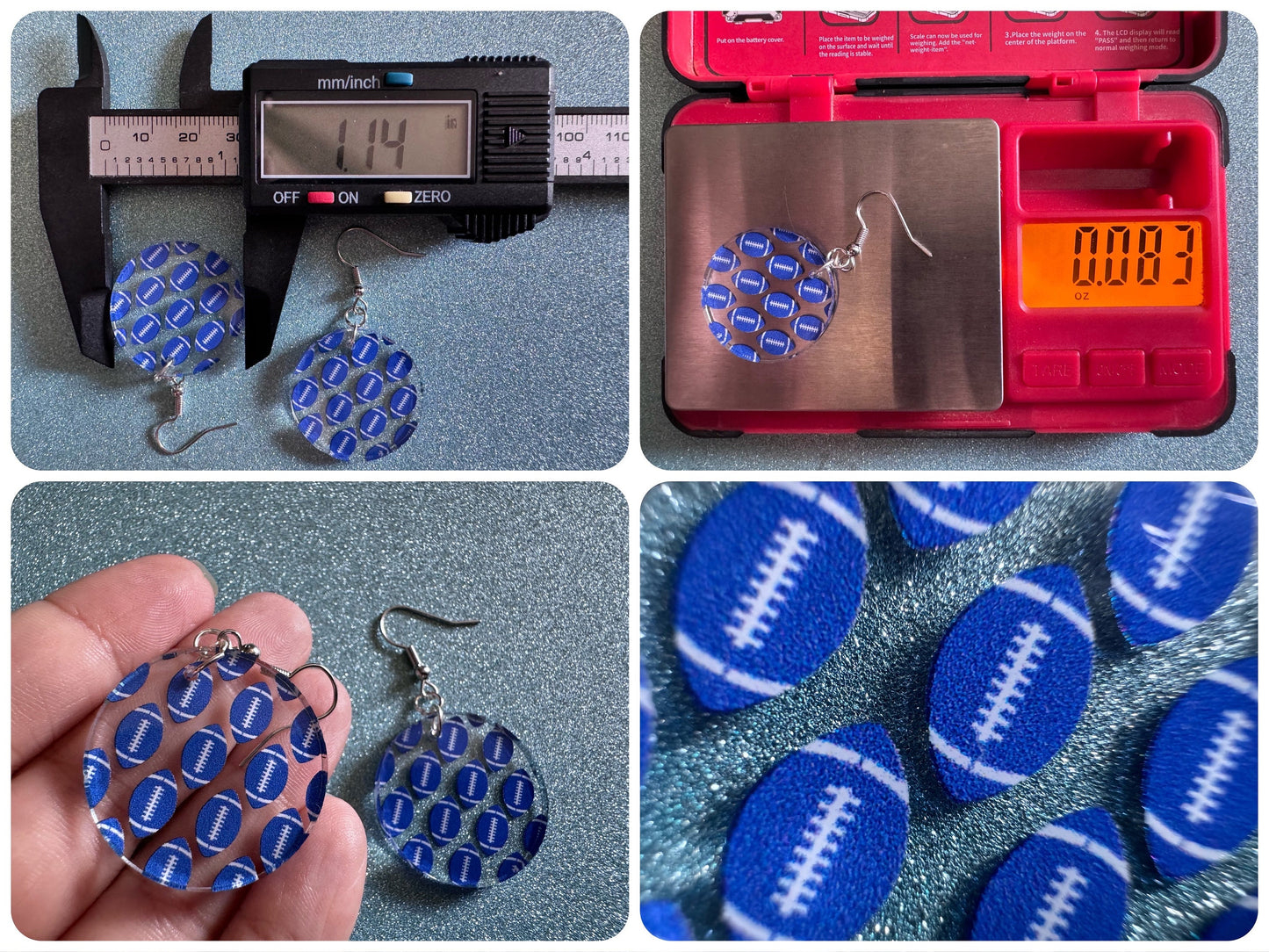 Blue Football Earrings: Laser Cut Acrylic Football Balls, American Football, Sports, NFL, Tailgate, Team, Sport, Best Gifts for Her/Him/Them