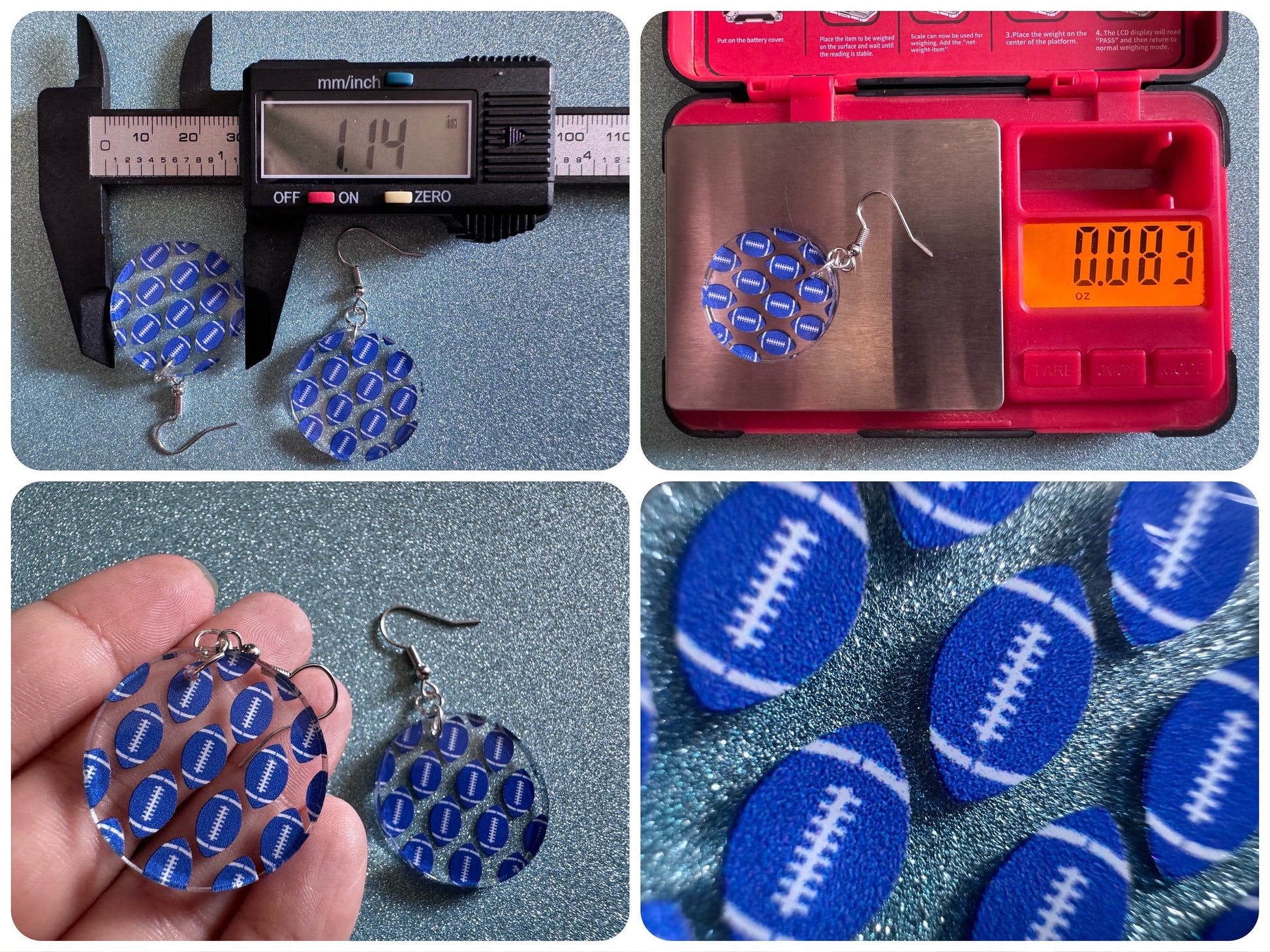 Blue Football Earrings: Laser Cut Acrylic Football Balls, American Football, Sports, NFL, Tailgate, Team, Sport, Best Gifts for Her/Him/Them