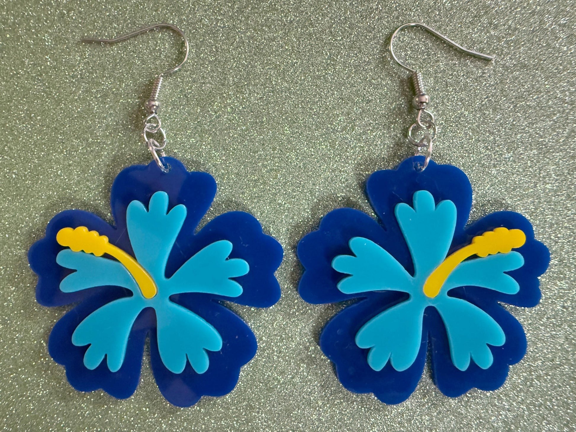 Blue Hibiscus Earrings: Laser Cut Acrylic Flowers, Floral, Flower, Hawaii, Maui Strong, Summer Vibes, Best Gifts for Her/Him/Them