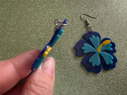 Blue Hibiscus Earrings: Laser Cut Acrylic Flowers, Floral, Flower, Hawaii, Maui Strong, Summer Vibes, Best Gifts for Her/Him/Them