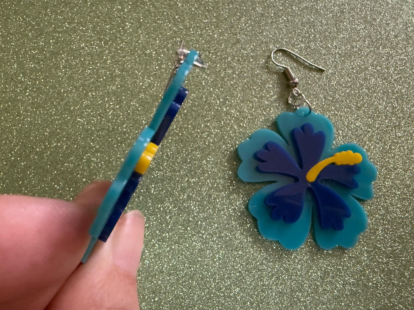 Blue Hibiscus Earrings: Laser Cut Acrylic Flowers, Floral, Flower, Hawaii, Maui Strong, Summer Vibes, Best Gifts for Her/Him/Them