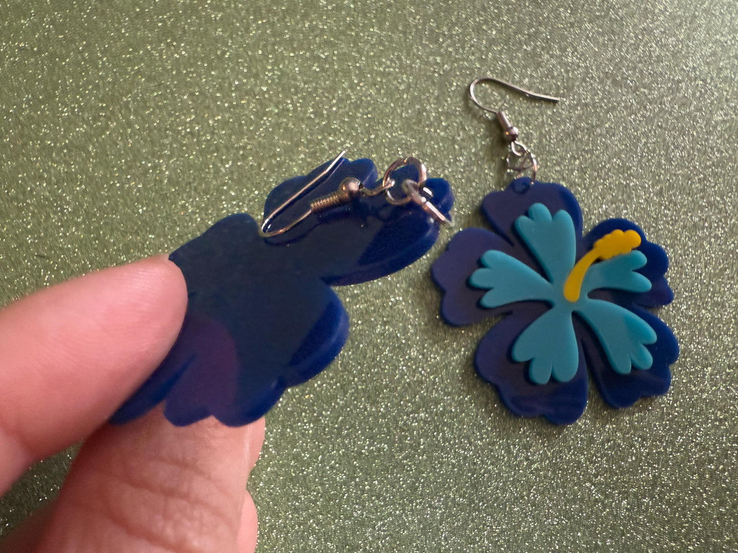 Blue Hibiscus Earrings: Laser Cut Acrylic Flowers, Floral, Flower, Hawaii, Maui Strong, Summer Vibes, Best Gifts for Her/Him/Them