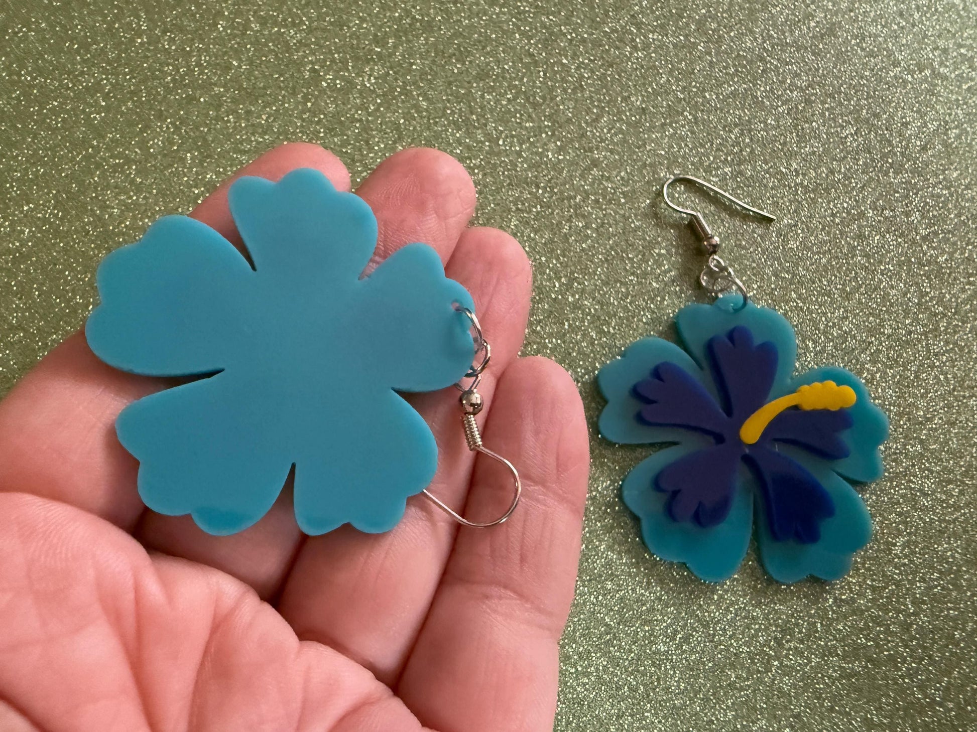 Blue Hibiscus Earrings: Laser Cut Acrylic Flowers, Floral, Flower, Hawaii, Maui Strong, Summer Vibes, Best Gifts for Her/Him/Them