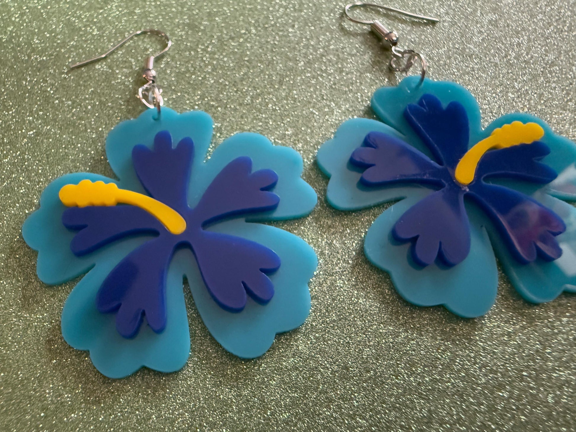 Blue Hibiscus Earrings: Laser Cut Acrylic Flowers, Floral, Flower, Hawaii, Maui Strong, Summer Vibes, Best Gifts for Her/Him/Them