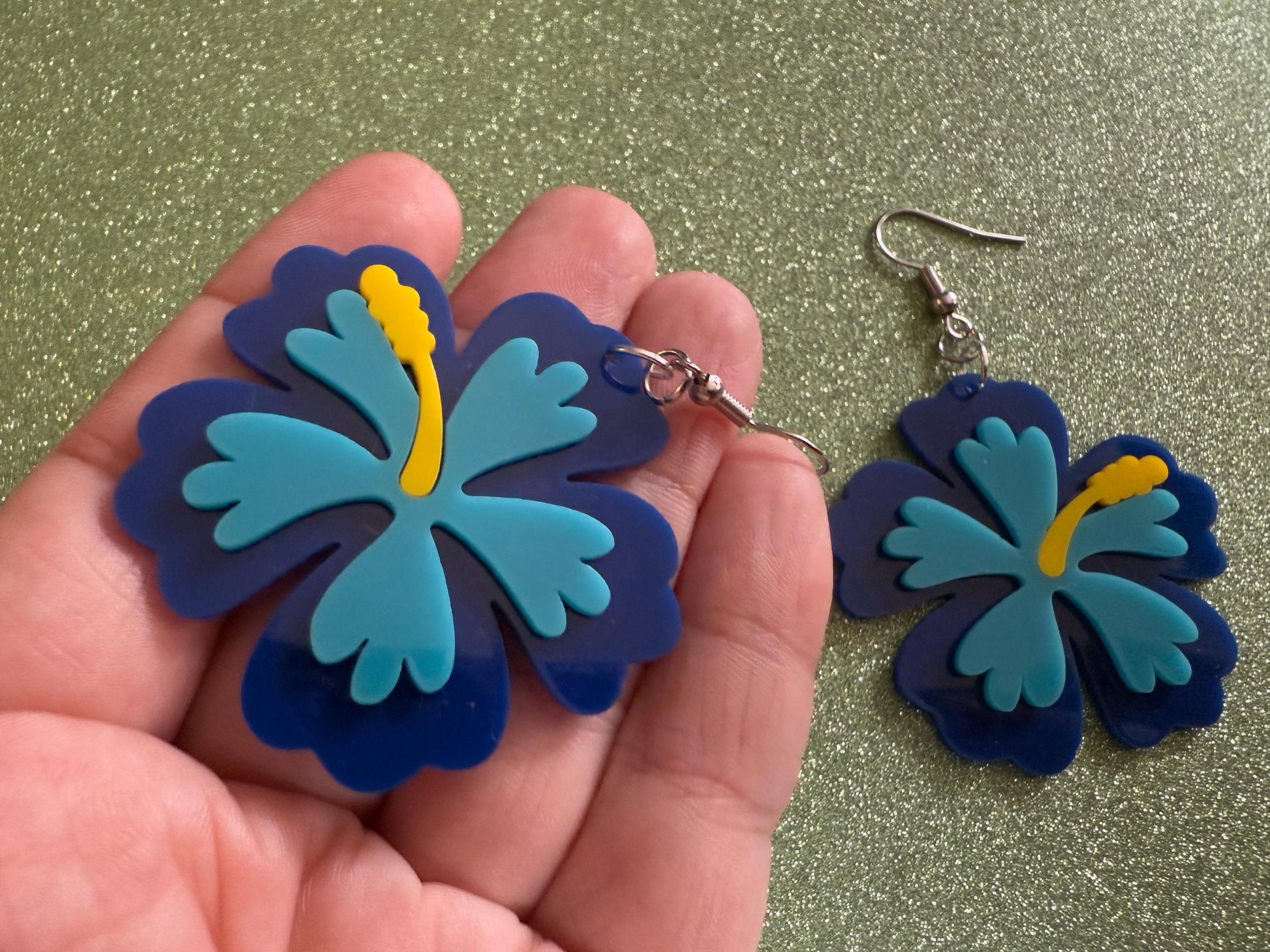 Blue Hibiscus Earrings: Laser Cut Acrylic Flowers, Floral, Flower, Hawaii, Maui Strong, Summer Vibes, Best Gifts for Her/Him/Them
