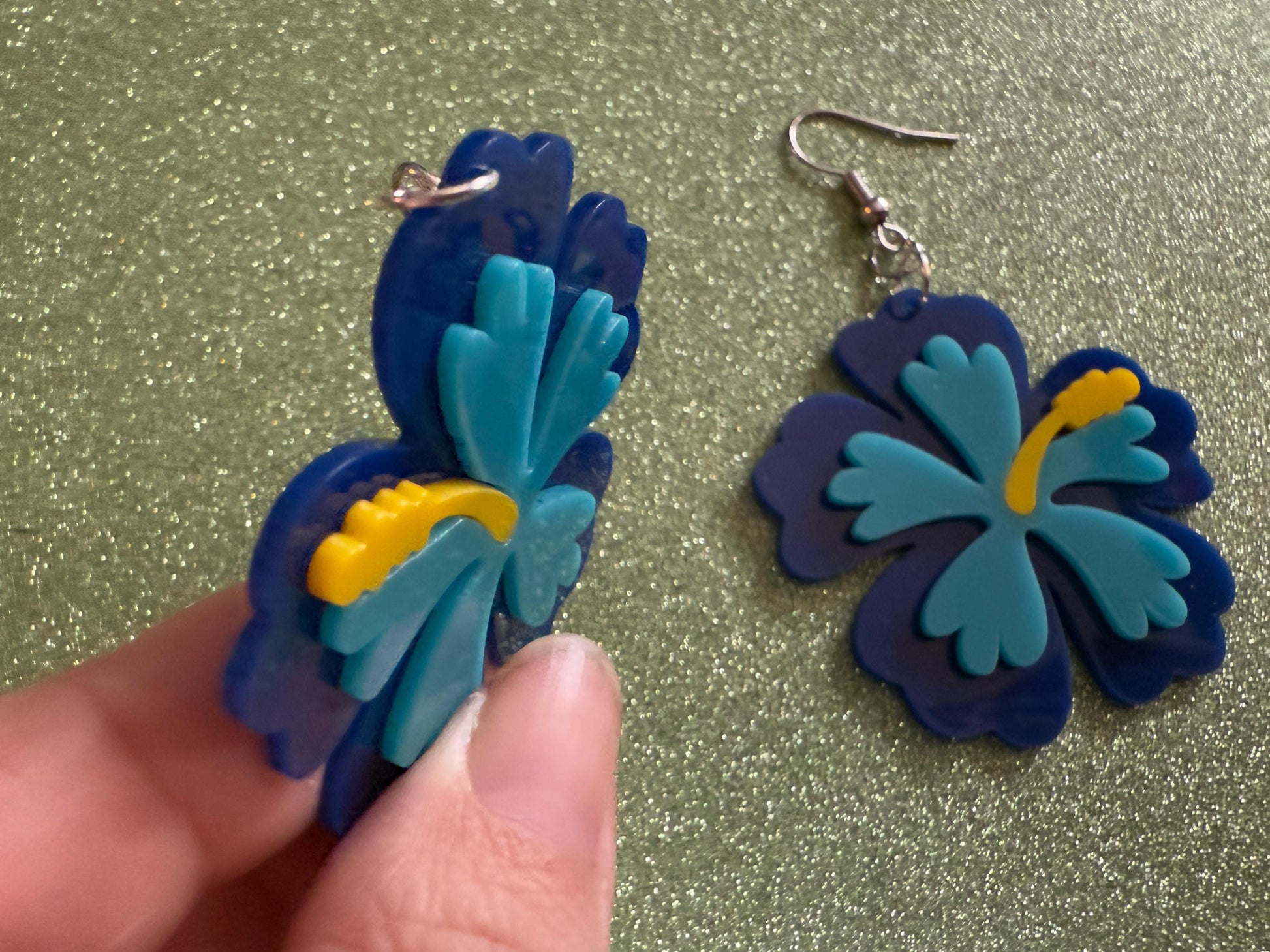 Blue Hibiscus Earrings: Laser Cut Acrylic Flowers, Floral, Flower, Hawaii, Maui Strong, Summer Vibes, Best Gifts for Her/Him/Them