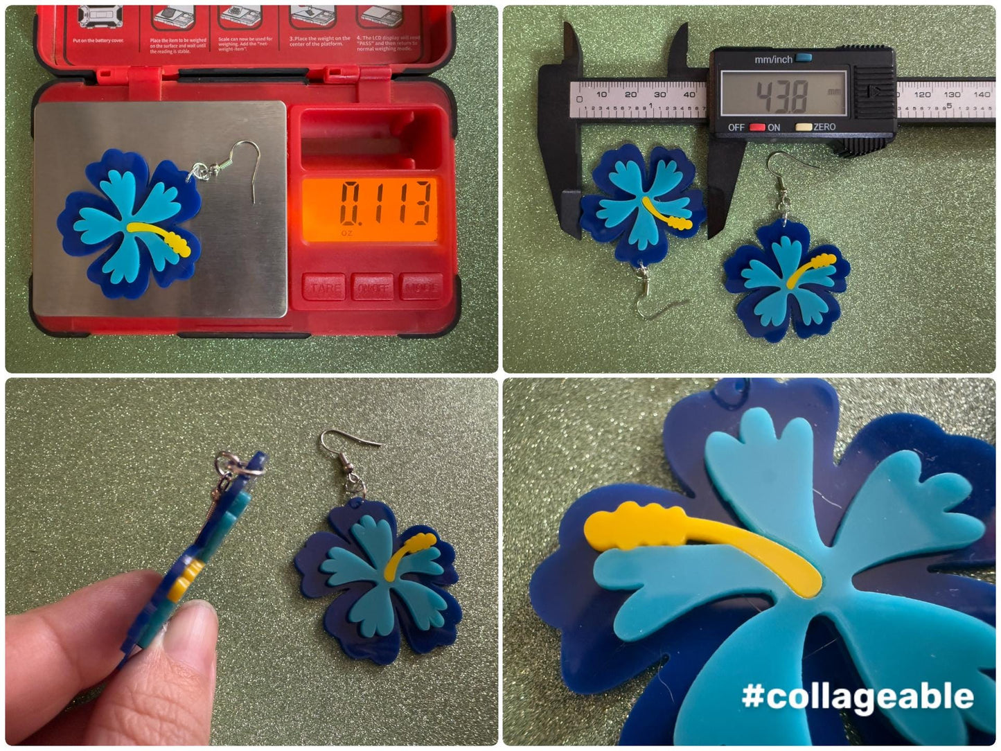 Blue Hibiscus Earrings: Laser Cut Acrylic Flowers, Floral, Flower, Hawaii, Maui Strong, Summer Vibes, Best Gifts for Her/Him/Them