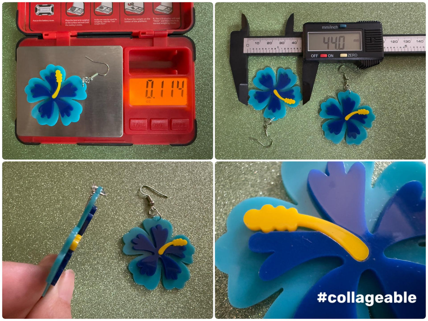 Blue Hibiscus Earrings: Laser Cut Acrylic Flowers, Floral, Flower, Hawaii, Maui Strong, Summer Vibes, Best Gifts for Her/Him/Them