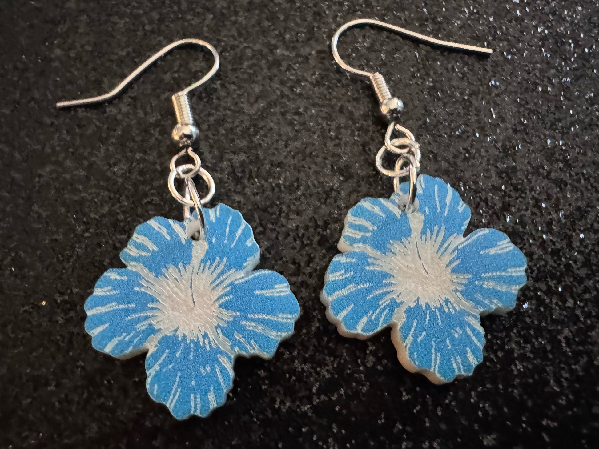 Blue Hibiscus Earrings: Laser Cut Acrylic Flowers, Floral, Flowers, Hawaii, Maui Strong, Summer Vibes, Best Gifts for Her/Him/Them