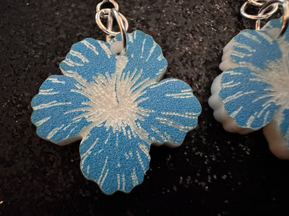 Blue Hibiscus Earrings: Laser Cut Acrylic Flowers, Floral, Flowers, Hawaii, Maui Strong, Summer Vibes, Best Gifts for Her/Him/Them
