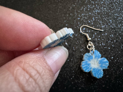 Blue Hibiscus Earrings: Laser Cut Acrylic Flowers, Floral, Flowers, Hawaii, Maui Strong, Summer Vibes, Best Gifts for Her/Him/Them
