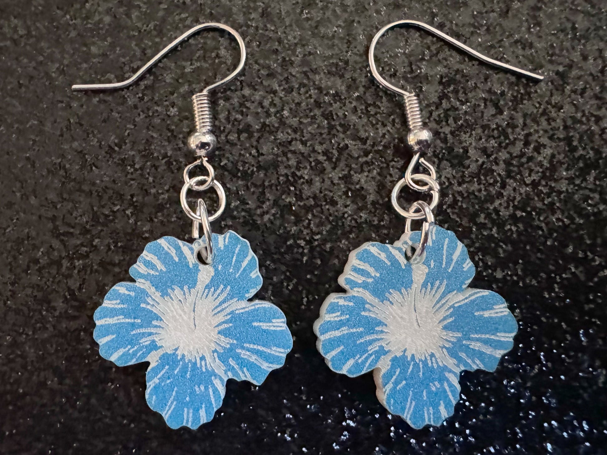 Blue Hibiscus Earrings: Laser Cut Acrylic Flowers, Floral, Flowers, Hawaii, Maui Strong, Summer Vibes, Best Gifts for Her/Him/Them
