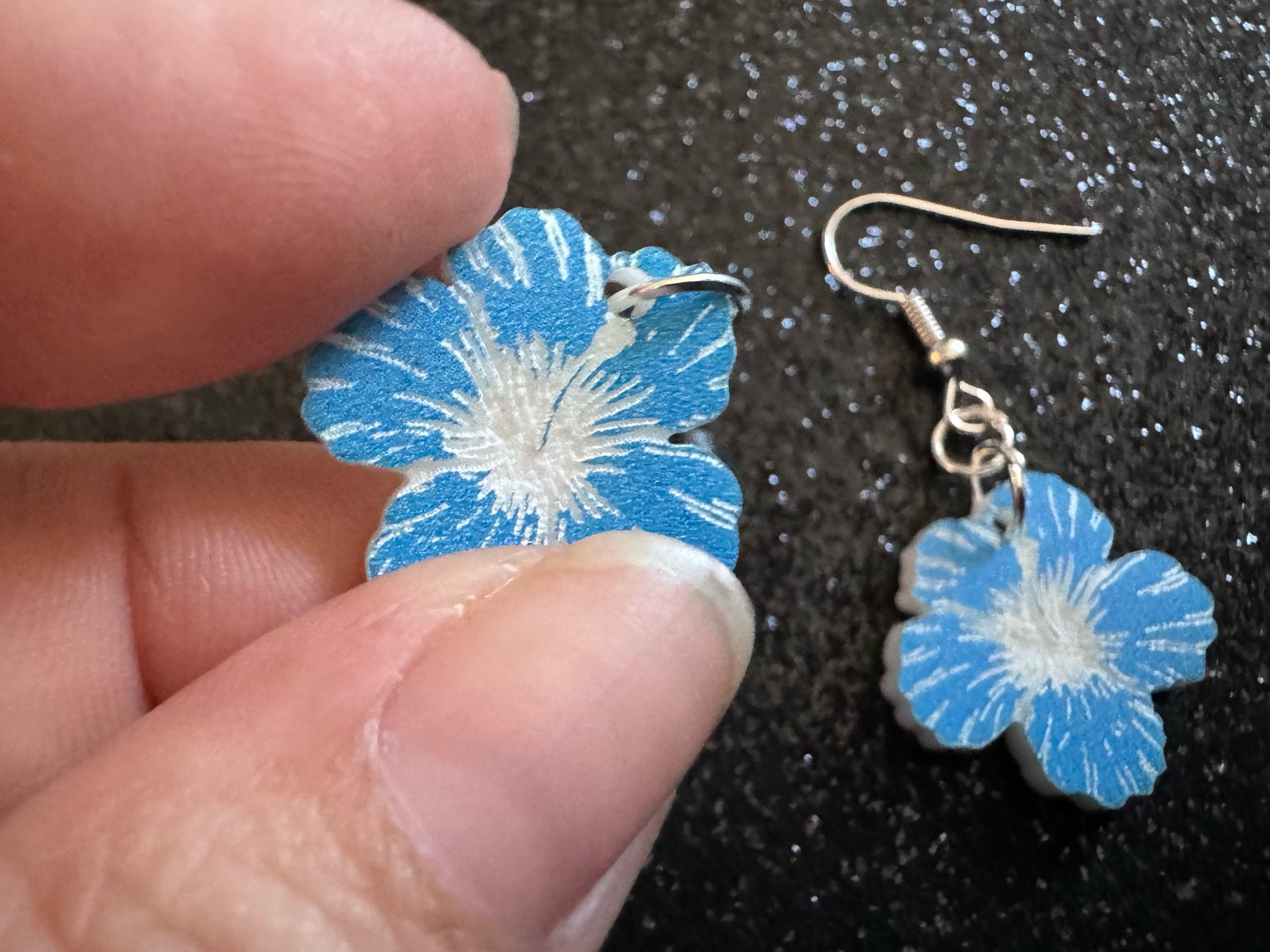 Blue Hibiscus Earrings: Laser Cut Acrylic Flowers, Floral, Flowers, Hawaii, Maui Strong, Summer Vibes, Best Gifts for Her/Him/Them