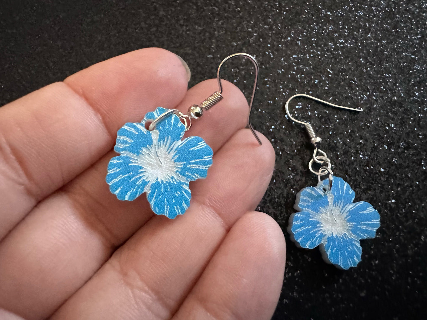 Blue Hibiscus Earrings: Laser Cut Acrylic Flowers, Floral, Flowers, Hawaii, Maui Strong, Summer Vibes, Best Gifts for Her/Him/Them