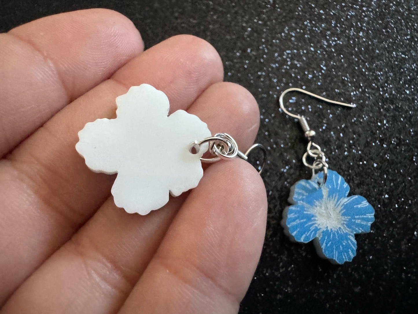 Blue Hibiscus Earrings: Laser Cut Acrylic Flowers, Floral, Flowers, Hawaii, Maui Strong, Summer Vibes, Best Gifts for Her/Him/Them