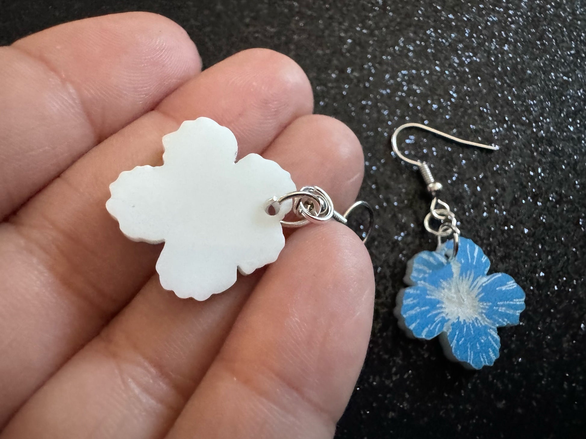Blue Hibiscus Earrings: Laser Cut Acrylic Flowers, Floral, Flowers, Hawaii, Maui Strong, Summer Vibes, Best Gifts for Her/Him/Them