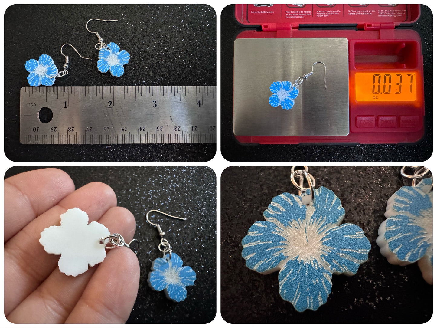 Blue Hibiscus Earrings: Laser Cut Acrylic Flowers, Floral, Flowers, Hawaii, Maui Strong, Summer Vibes, Best Gifts for Her/Him/Them