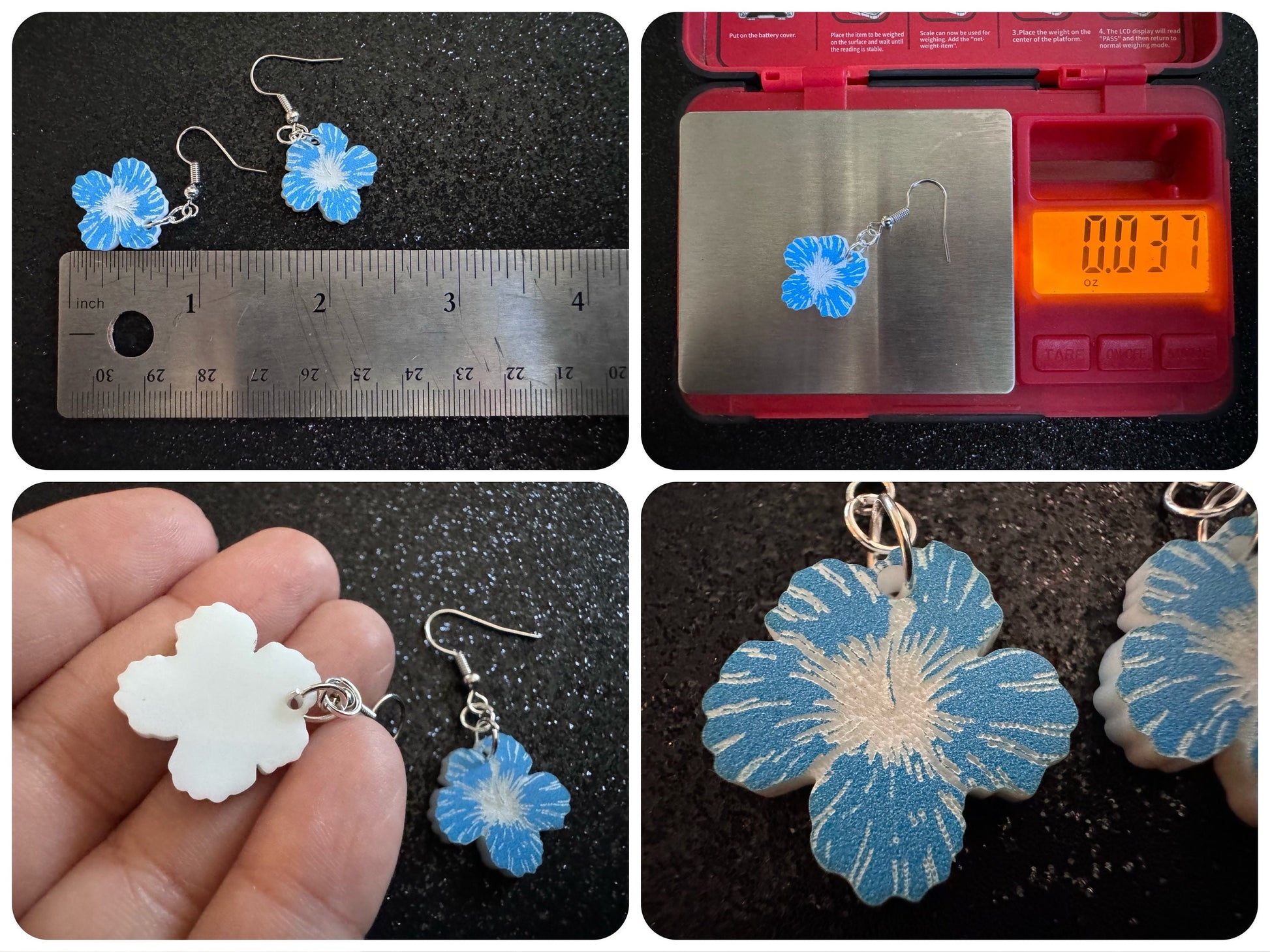 Blue Hibiscus Earrings: Laser Cut Acrylic Flowers, Floral, Flowers, Hawaii, Maui Strong, Summer Vibes, Best Gifts for Her/Him/Them